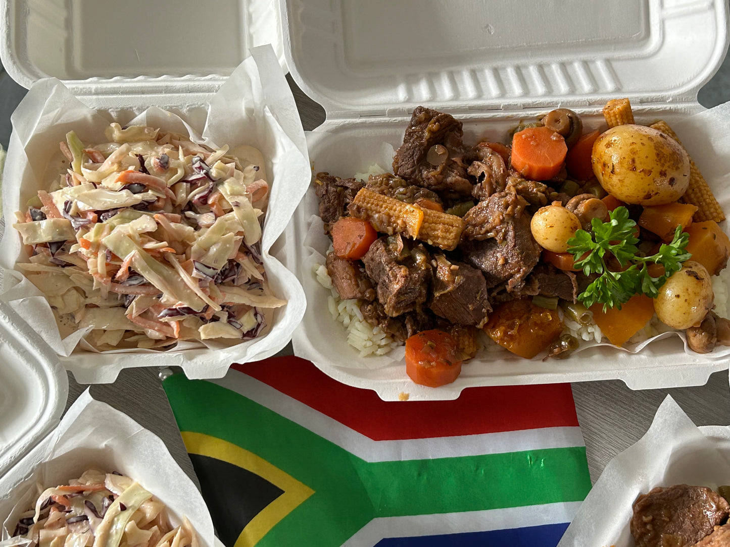 Meal - Beef potjie on white rice with creamy coleslaw