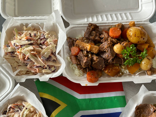 Meal - Beef potjie on white rice with creamy coleslaw