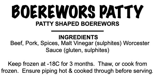 Frozen - Boerewors Patty (150g)